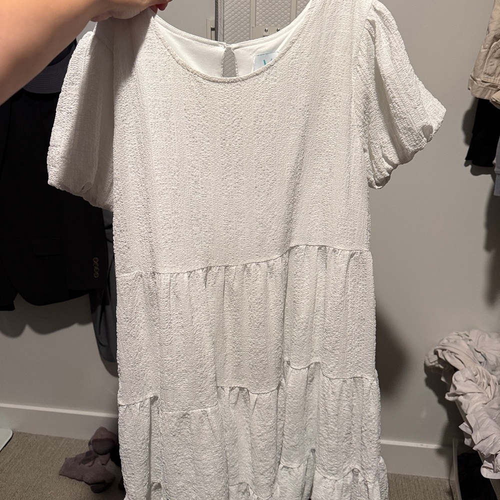 White Textured Short Sleeve Dress